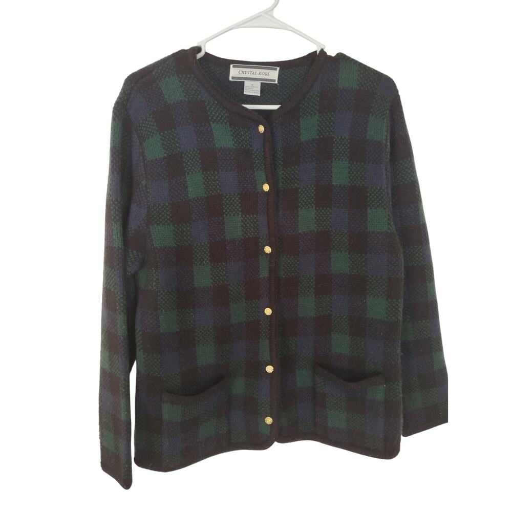 VTG Crystal Kobe Button‎ Up Sweater Cardigan Medium Preppy Ivy League Academia